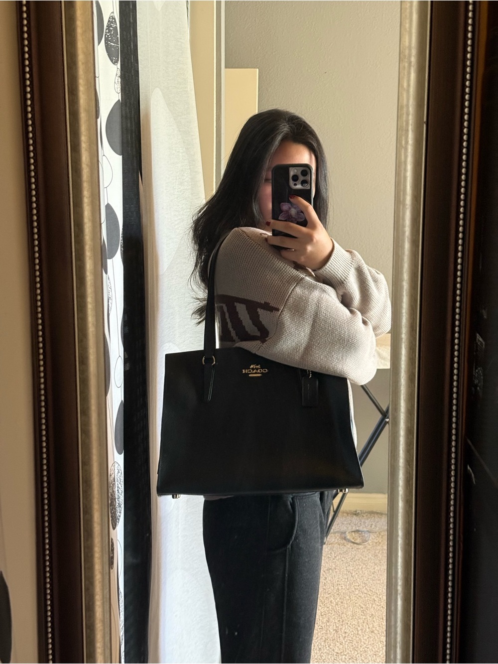 Coach Black Tote with Red Interior and Gold Hardware - Picture 3 of 4